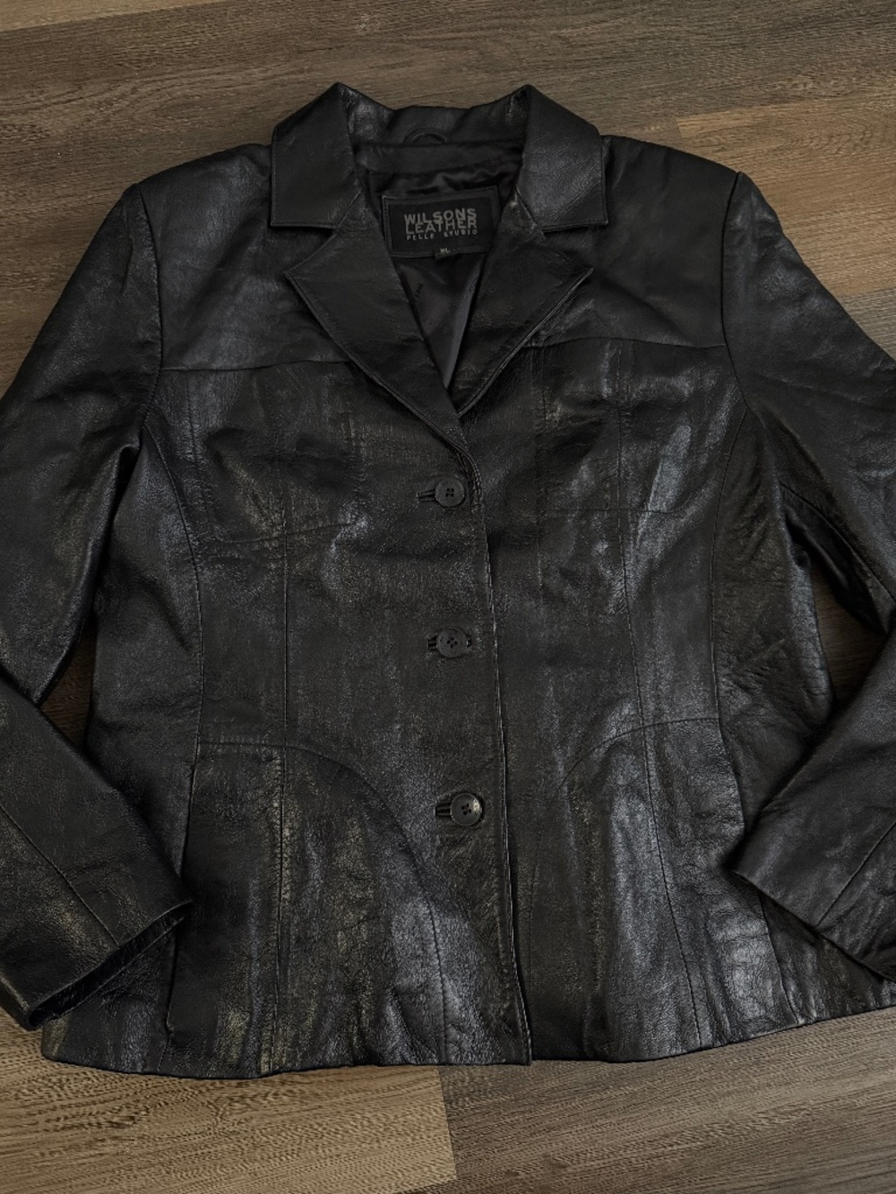Wilsons Genuine Leather Jacket Womens XL Black Button Up Blazer Pelle Studio